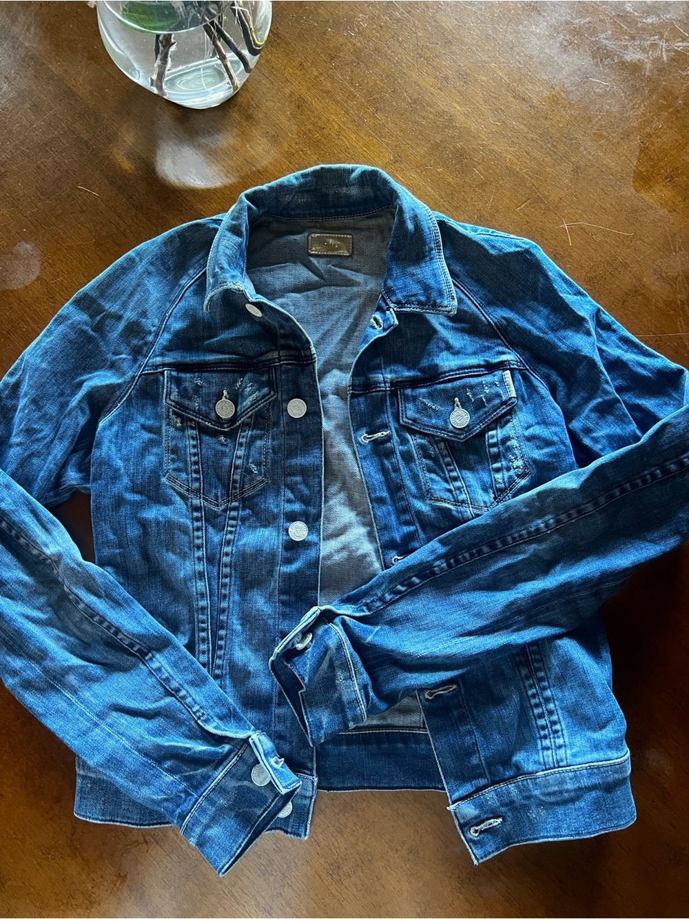MOTHER Blue Distressed Denim Jean Jacket - Picture 2 of 5